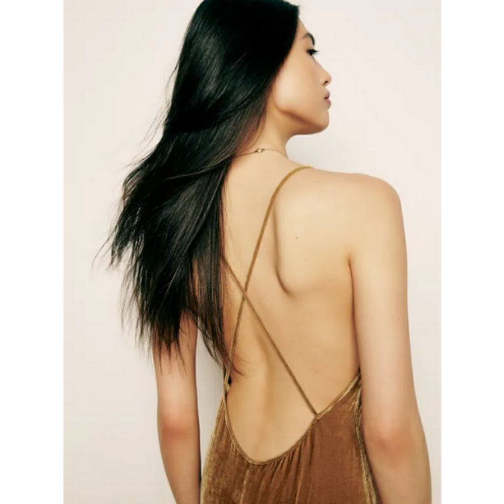 💕REFORMATION💕 Rimini Velvet Dress ~ Gold XL NWT - Picture 8 of 15